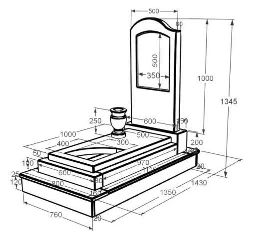 Розміри Мармуровий пам'ятник доньці одинарний з білого мармуру Волокас з вирізаним куточком к24-vol-pf-100-50-08-011-l-ck
