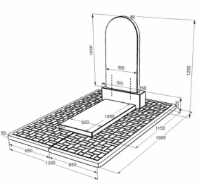 Розміри Гранітний пам'ятник зі стелою напівкруглої форми одинарний із чорного граніту Коростишів к7-kor-npf-100-50-08-006-pbd2
