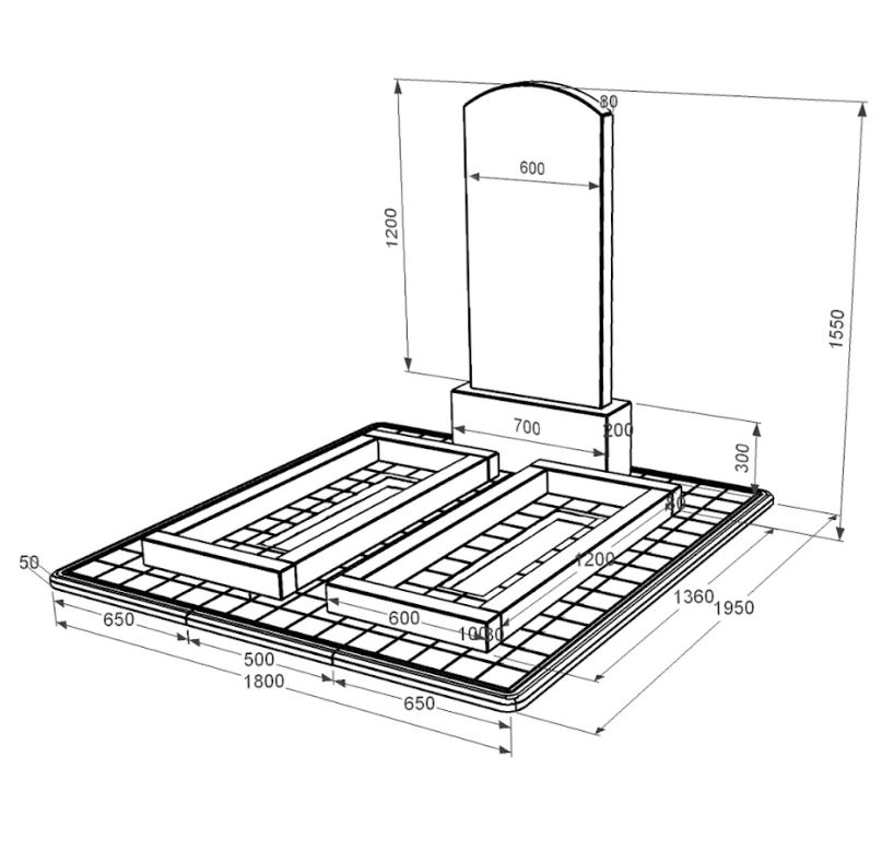 Размеры Гранитный памятник неполированные фаски двойной с дугой резной из черного гранита Коростышев Дуга 009 к14-kor-npf-120-60-08-009-pbd3