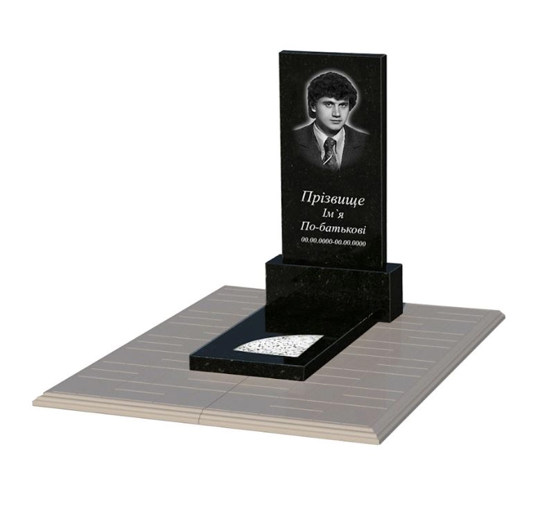 Основное Памятник на кладбище из гранита прямоугольный одинарный из черного гранита Коростышев с вырезанным уголком к9-kor-pf-80-40-05-001-pbd1