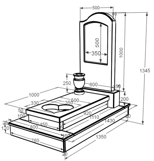 Розміри Мармуровий пам'ятник з гробницею одинарний з білого мармуру Волокас з серцем різьблена робота к11-vol-pf-100-50-08-011-r-ck