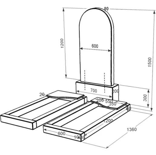 Розміри Гранітний пам'ятник виробництво Україна подвійний із чорного граніту Коростишів з хвилею різьблений к16-kor-npf-120-60-08-006