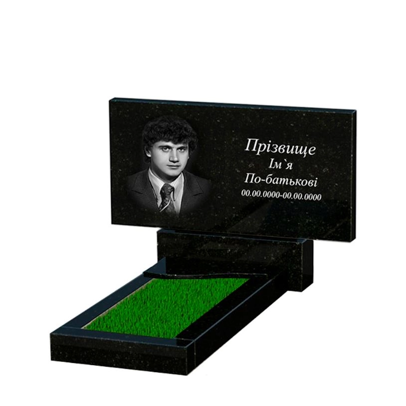 Основное Гранитный памятник среднего размера одинарный из черного гранита Коростышев с волной резной к4-kor-pf-50-100-08-001