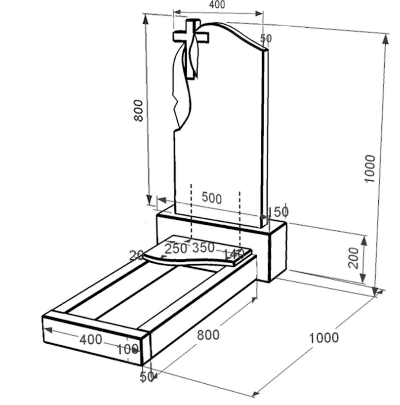 Размеры Памятник из гранита 100 см высотой одинарный из черного гранита Коростышев с волной резноц к4-kor-pf-80-40-05-142-l