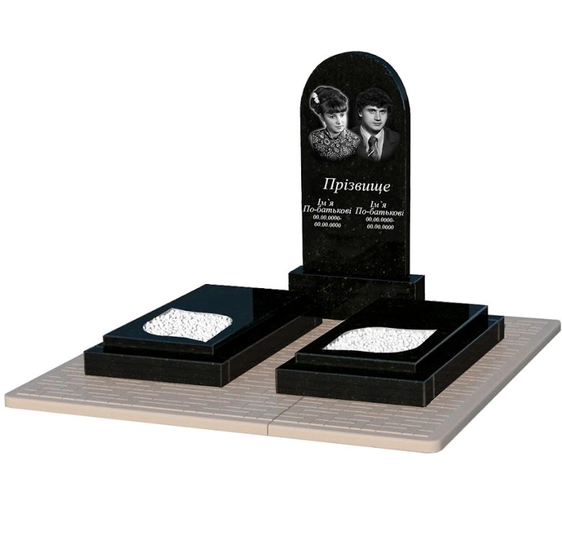Основне Пам'ятник із граніту з листом різьблена робота подвійний із чорного граніту Коростишів к22-kor-pf-100-50-08-006-pbd2
