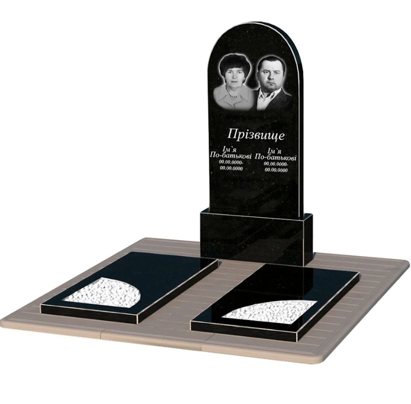 Основне Гранітний пам'ятник з вирізаним куточком подвійний із чорного граніту Коростишів к18-kor-npf-120-60-08-006-pbd3