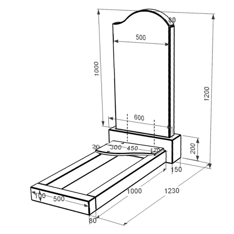 Размеры Памятник из гранита фигурной формы одинарный из черного гранита Коростышев с волной резной к4-kor-npf-100-50-08-011-r