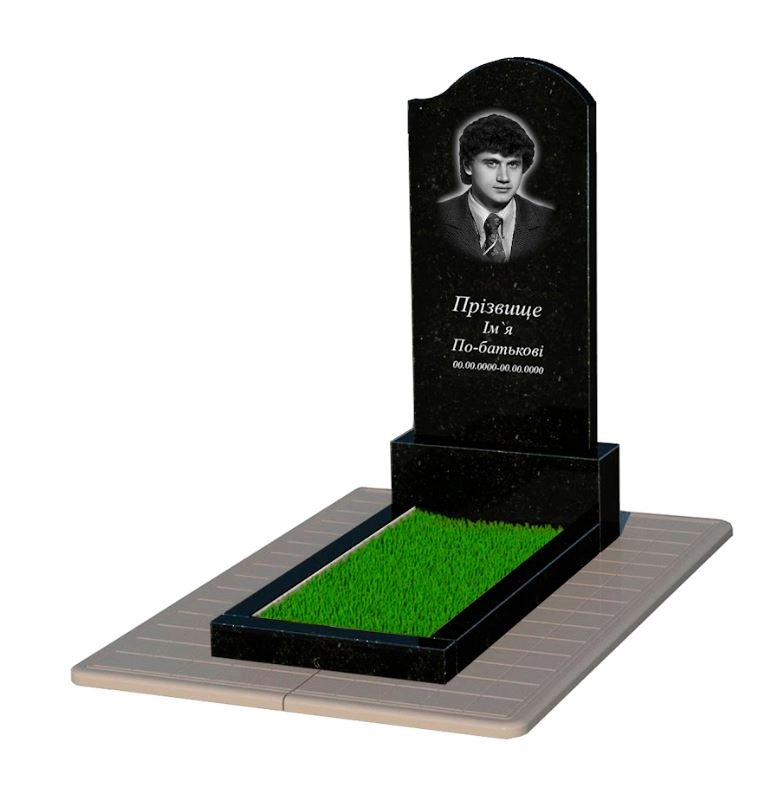 Основне Гранітний пам'ятник чоловічий одинарний із чорного граніту Коростишів з хвилею різьблений к2-kor-pf-120-60-08-011-r-pbd3