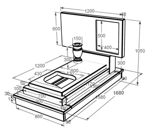 Розміри Мармуровий пам'ятник православний одинарний з білого мармуру Волокас з листом різьблена робота к13-vol-pf-60-120-08-001-ck