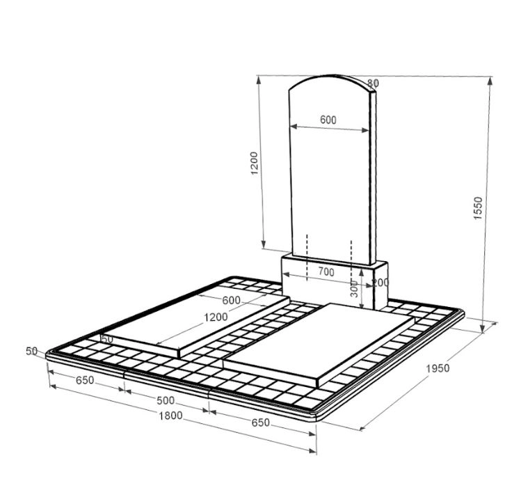 Розміри Пам'ятник із граніту довжиною 120 см подвійний з дугою різьбленою із чорного граніту Коростишів Дуга 009 к17-kor-pf-120-60-08-009-pbd3