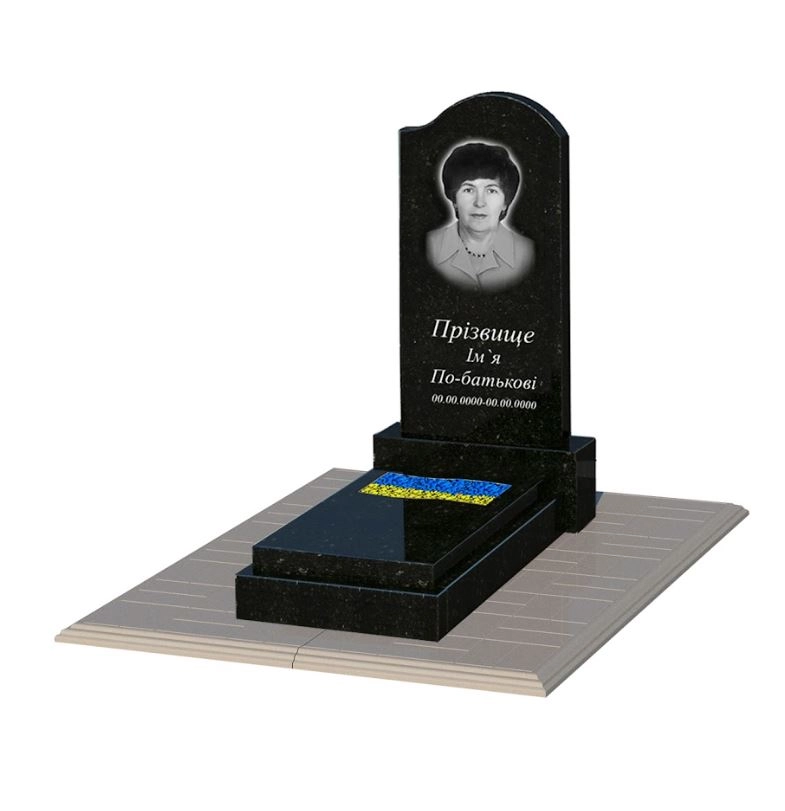 Основное Надгробие из гранита с вырезанным флагом одинарное из черного гранита Коростышев к6-kor-pf-80-40-08-011-r-pbd1