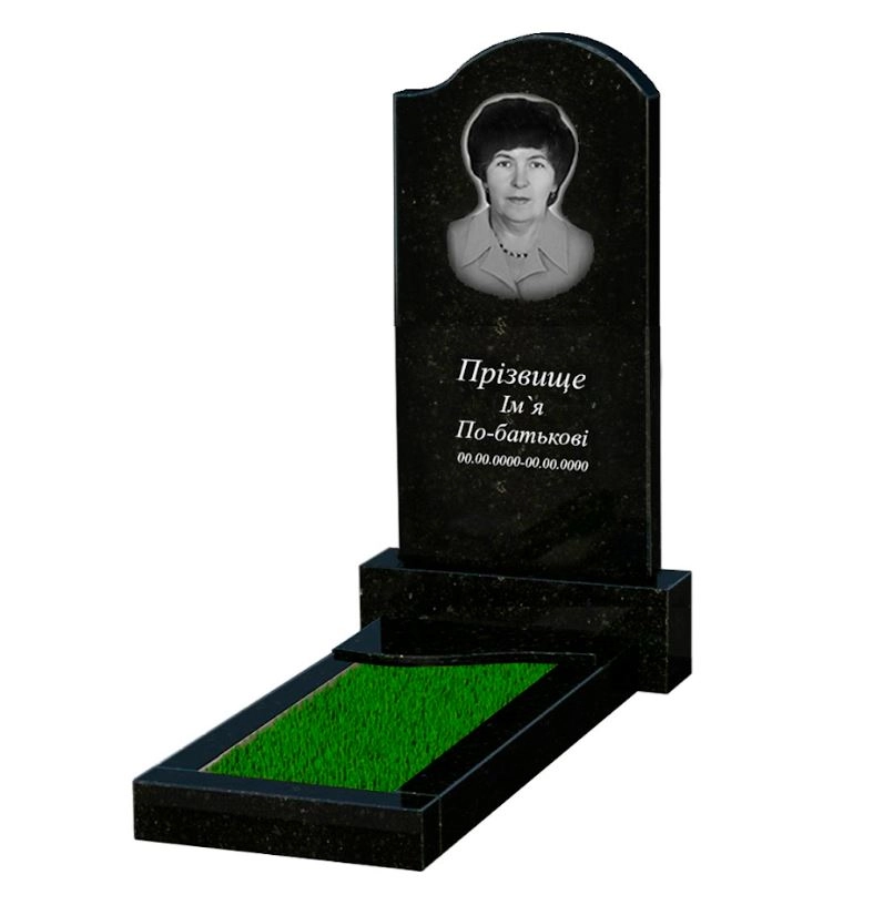 Основне Гранітний пам'ятник з полірованими фасками одинарний із чорного граніту Коростишів з хвилею різьблений к4-kor-pf-100-50-08-011-r