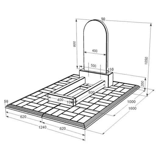 Розміри Гранітний пам'ятник для мужчини одинарний із чорного граніту Коростишів з полукруглою стелою к1-kor-npf-80-40-05-006-pbd1