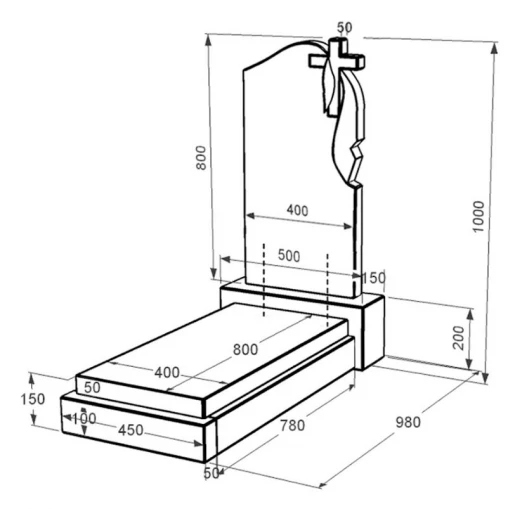 Размеры Памятник из гранита 100 см высотой одинарный из черного гранита Коростышев с крестом и плащаницей резной к12-kor-npf-80-40-05-142-r