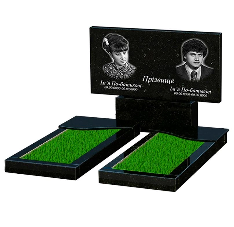 Основне Гранітний пам'ятник стела 60х120 см подвійний із чорного граніту Коростишів з хвилею різьблений к15-kor-pf-60-120-08-001