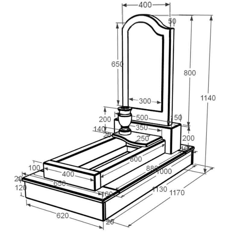 Размеры Памятник на кладбище из гранита с полным полированием сторон одинарный из гранита Токовский Коростышевский к4-tok-kor-pf-80-40-05-011-ck