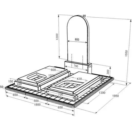 Розміри Гранітний пам'ятник із неполірованими фасками подвійний із чорного граніту Коростишів з листом різьблена робота к22-kor-npf-120-60-08-006-pbd3