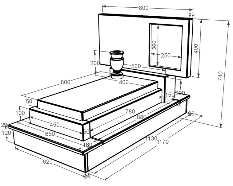 Розміри Мармуровий пам'ятник висотою 60 см одинарний з бежевого мармуру Дайна без різьблених робіт к12-dan-pf-40-80-05-001-ck