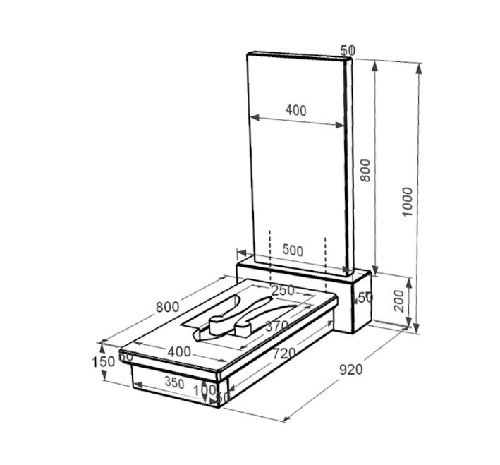 Розміри Гранітний пам'ятник з Тризубом резним 1000x500x920 одинарний із чорного граніту Коростишівського кар'єру серія Базіс 001 к8-kor-npf-80-40-08-001