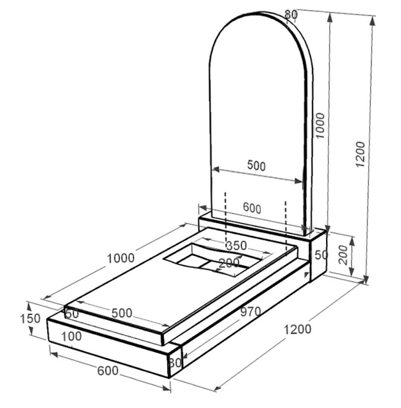 Розміри Гранітний пам'ятник з вирізаним прапором одинарний із чорного граніту Коростишів к6-kor-npf-100-50-08-006