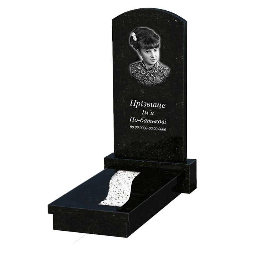 Основне Надгробок із граніту з вирізаною смугою одинарний із чорного граніту Коростишів к23-kor-pf-100-50-08-009