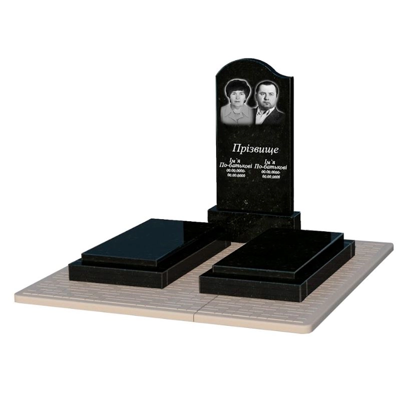 Основне Гранітний пам'ятник на могилу подвійний із чорного граніту Коростишів з хвилею різьблений к21-kor-pf-100-50-08-011-l-pbd2