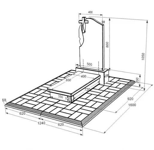 Розміри Гранітний пам'ятник з хрестом різьблений одинарний із чорного граніту Коростишів з плащаницею різьблений к10-kor-pf-80-40-05-142-pbd1