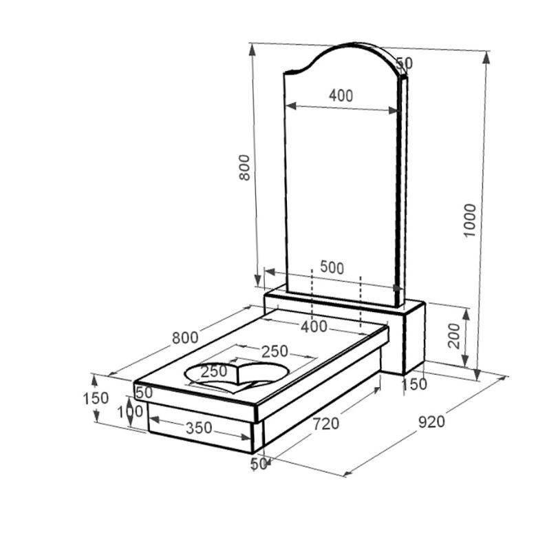Розміри Одинарний пам'ятник із граніту із чорного граніту Коростишів з серцем та хвилею різьблена робота к11-kor-npf-80-40-05-011-r