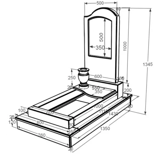 Размеры Мраморный памятник на могилу на кладбище одинарный из белого мрамора Волокас с волной резной к7-vol-pf-100-50-08-011-r-ck