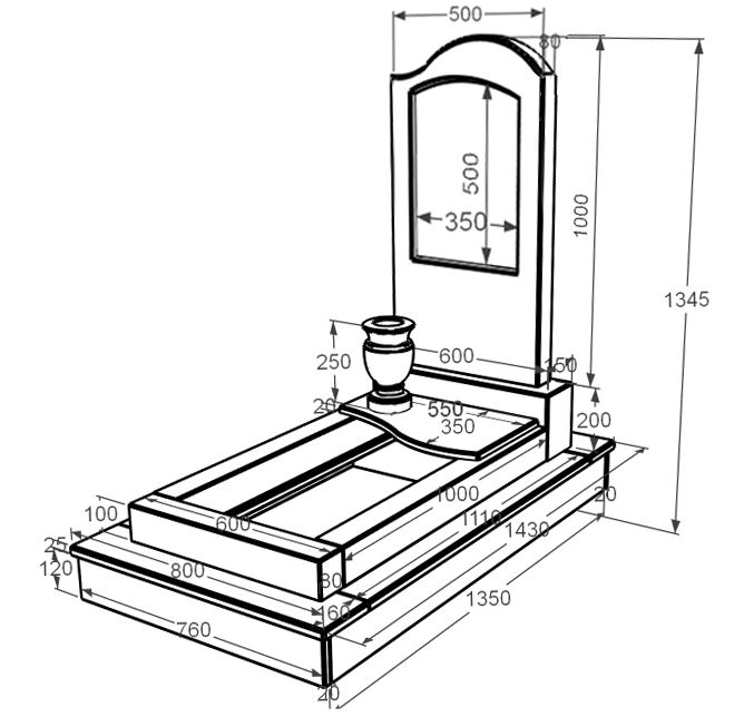 Розміри Мармуровий пам'ятник на могилу на кладовище одинарний з білого мармуру Волокас з хвилею різьблений к7-vol-pf-100-50-08-011-r-ck