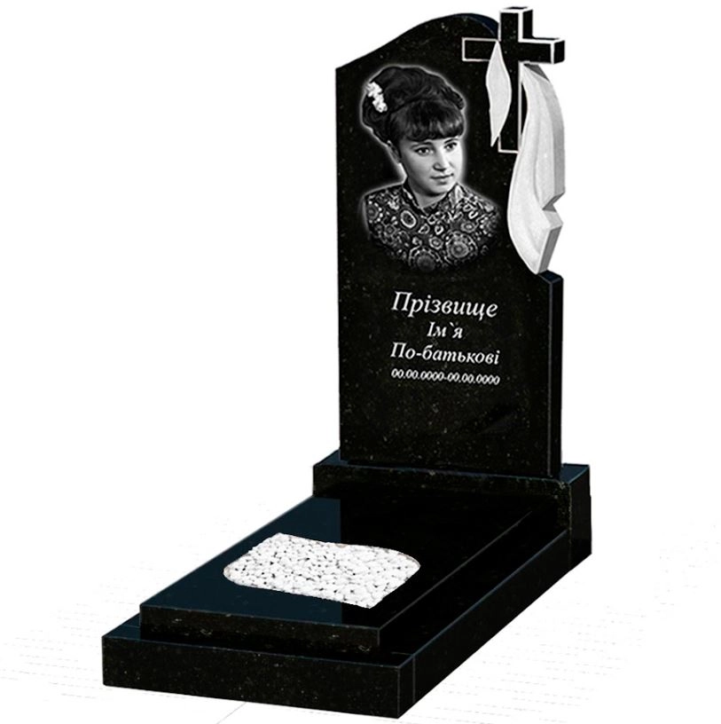 Основне Гранітний пам'ятник з листом різьблена робота одинарний із чорного граніту Коростишів к13-kor-pf-100-50-08-142-r