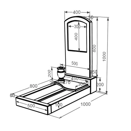 Розміри Мармуровий пам'ятник маленький одинарний з мармуру Дайна з дугою різьблений к5-dan-pf-80-40-05-009