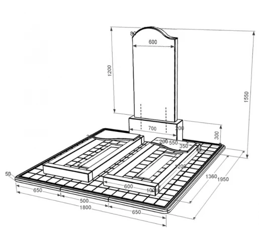 Розміри Надгробний пам'ятник із граніту подружжю подвійний із чорного граніту Коростишів з хвилею різьблений к16-kor-npf-120-60-08-011-l-pbd3