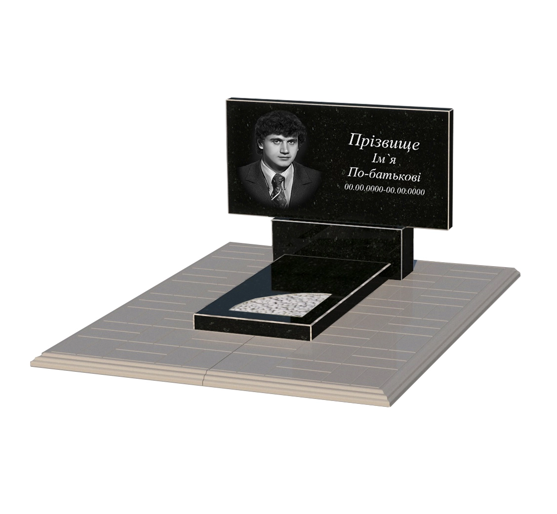 Основне Гранітний пам'ятник 60 см висотою одинарний із чорного граніту Коростишів з вирізаним куточком к9-kor-npf-40-80-05-001-pbd1