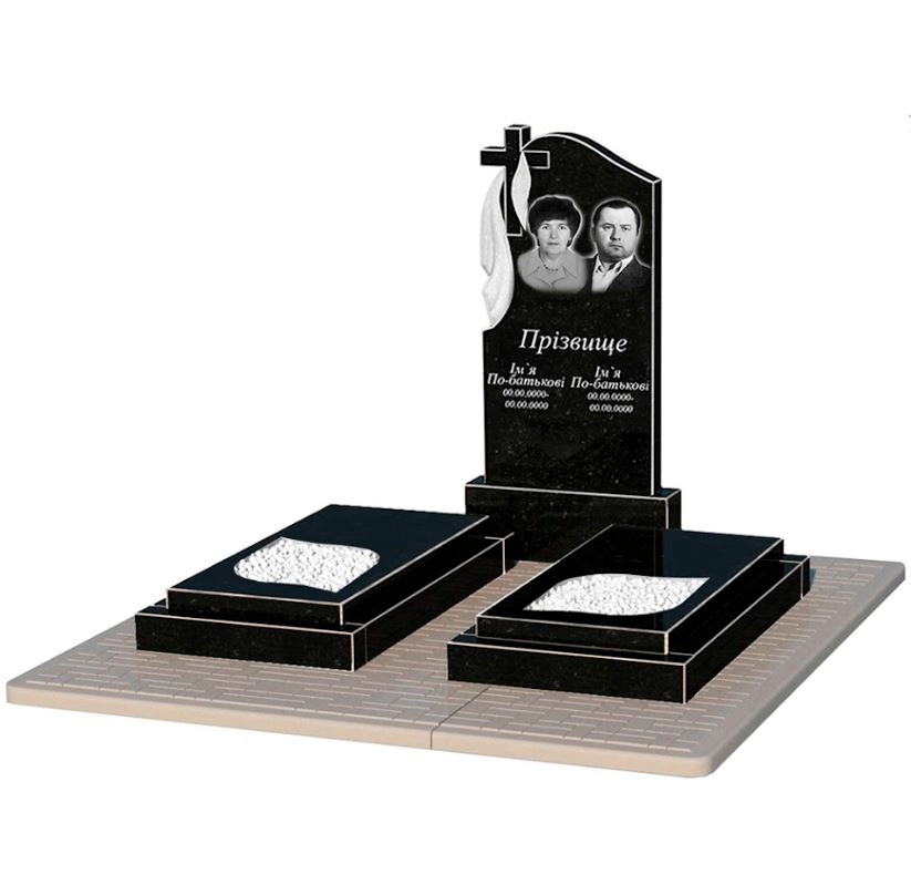 Основне Пам'ятник із граніту фігурний подвійний із чорного граніту Коростишів з листом різьблена робота к22-kor-npf-100-50-08-142-pbd2