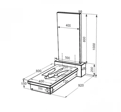 Розміри Пам'ятник на могилу із граніту з Тризубом вирізаним одинарний із чорного граніту Коростишів к8-kor-pf-80-40-08-001