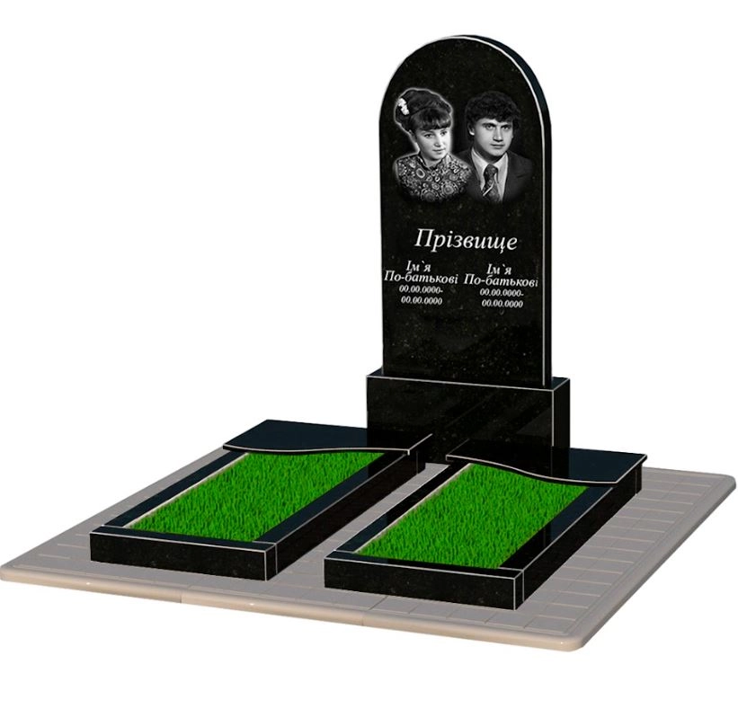 Основне Гранітний пам'ятник з хвилею різьблений подвійний із чорного граніту Коростишів к15-kor-npf-120-60-08-006-pbd3