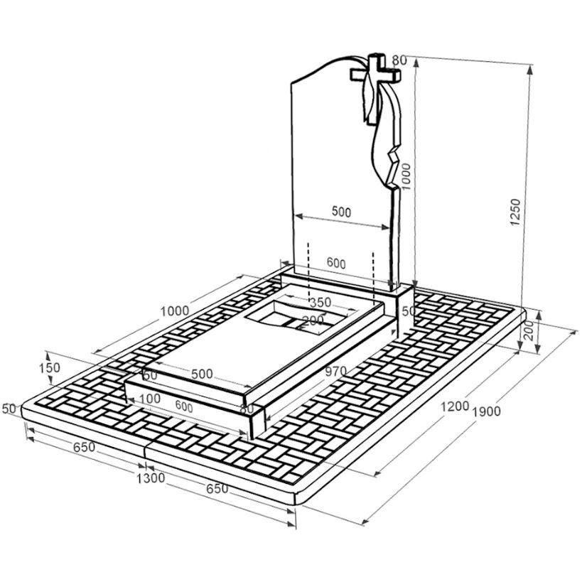 Розміри Гранітний пам'ятник з вирізаним прапором одинарний із чорного граніту Коростишів к6-kor-npf-100-50-08-142-r-pbd2