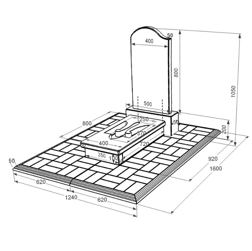 Розміри Гранітний пам'ятник фігурної форми одинарний із чорного граніту Коростишів з Тризубом вирізаним к8-kor-npf-80-40-08-011-l-pbd1