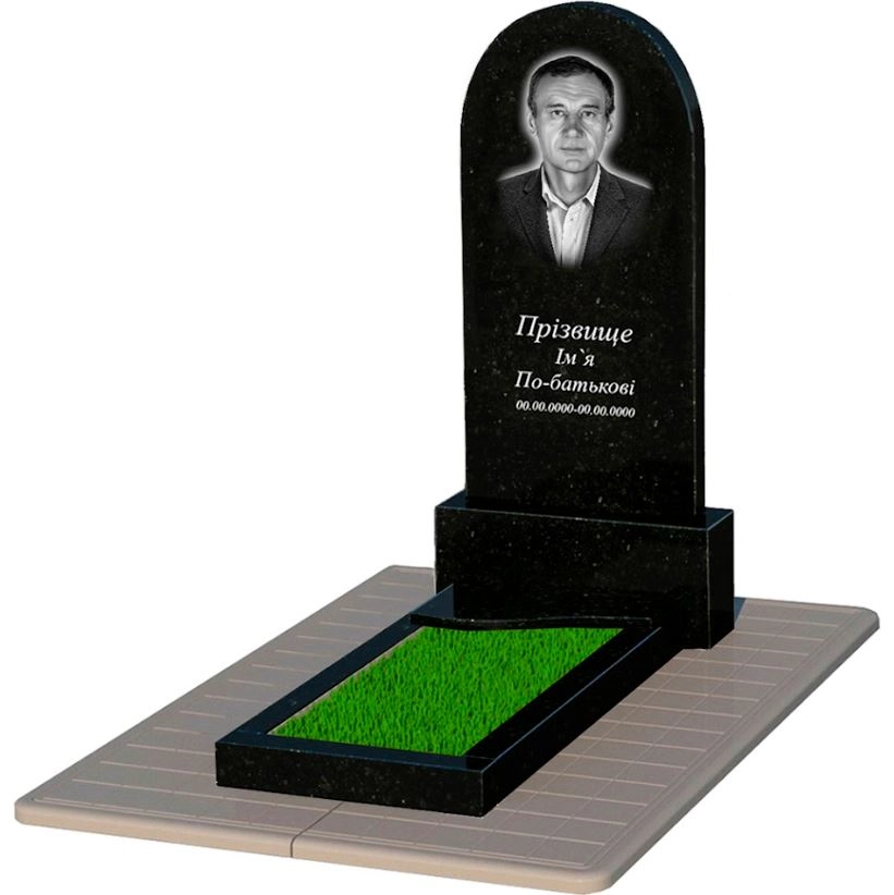 Основне Гранітна плита на могилу батькові одинарна із чорного граніту Коростишів з хвилею різьблена к4-kor-pf-120-60-08-006-pbd3