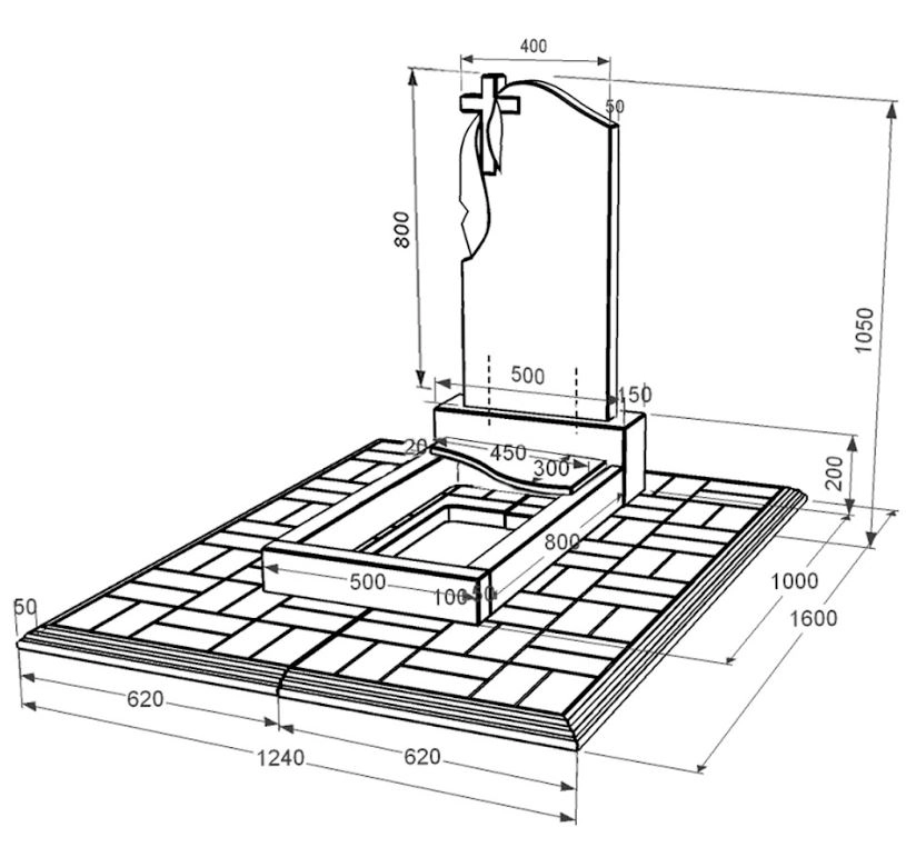 Размеры Памятник из гранита стела 80x40 см одинарный из черного гранита Коростышев с волной резной к5-kor-npf-80-40-05-142-l-pbd1