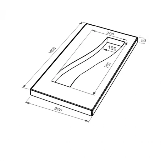 Размеры Надгробная плита с вырезанной полосой 1000x500x50 из гранита Букинского карьера с неполированными фасками Полоса правая pl-buk-npf-pt-100-50-05-POLOSA-r