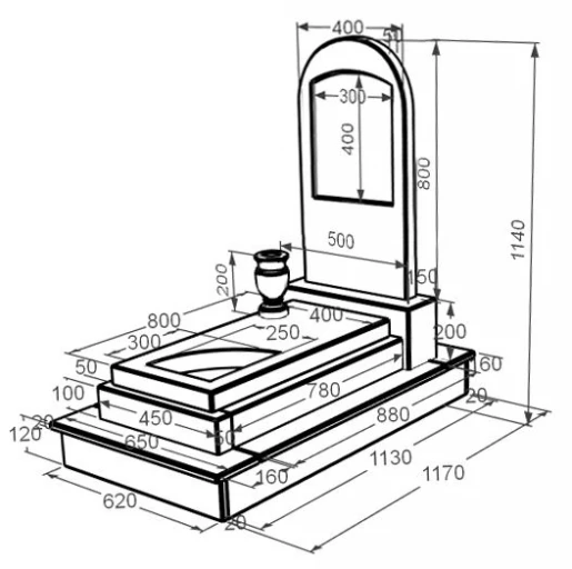 Розміри Мармуровий пам'ятник стела 80x40 см одинарний з мармуру Дайна з вирізаним куточком к24-dan-pf-80-40-05-006-ck
