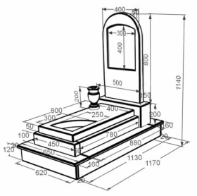 Розміри Мармуровий пам'ятник стела 80x40 см одинарний з мармуру Дайна з вирізаним куточком к24-dan-pf-80-40-05-006-ck