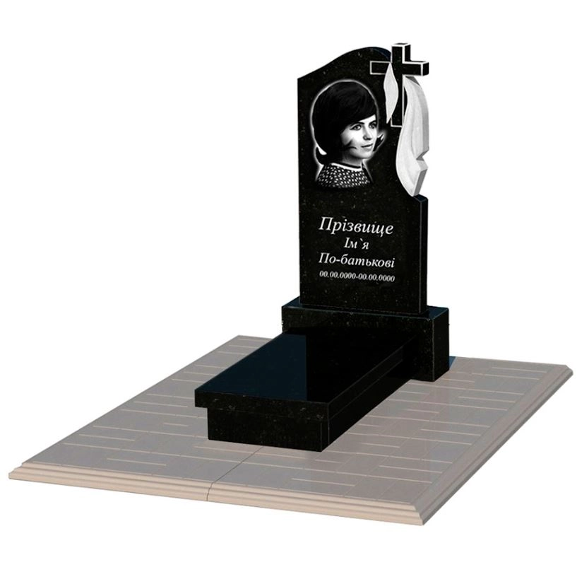Основне Пам'ятник із граніту з гробницею одинарний із чорного граніту Коростишів з хрестом та плащаницею різьблений к10-kor-pf-80-40-05-142-r-pbd1