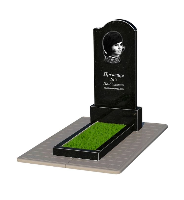Основное Гранитный памятник для женщин одинарный из черного гранита Коростышев с волной резной к1-kor-npf-120-60-08-011-r-pbd3