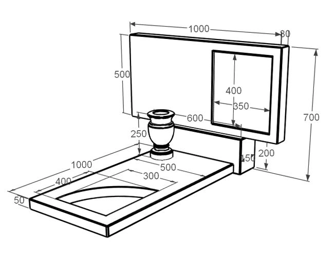 Розміри Мармуровий пам'ятник висотою 70 см одинарний з мармуру Дайна з вирізаним куточком к9-dan-pf-50-100-05-001