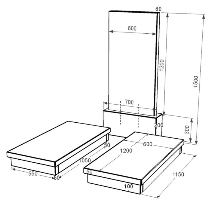 Размеры Памятник из гранита стела 120х60 см двойной из черного гранита Коростышев без резных работ к19-kor-pf-120-60-08-001