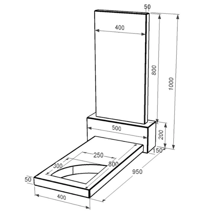 Розміри Надгробок із граніту з вертикальним рівнем встановлення стели одинарний із чорного граніту Коростишів з вирізаним куточком к9-kor-pf-80-40-05-001
