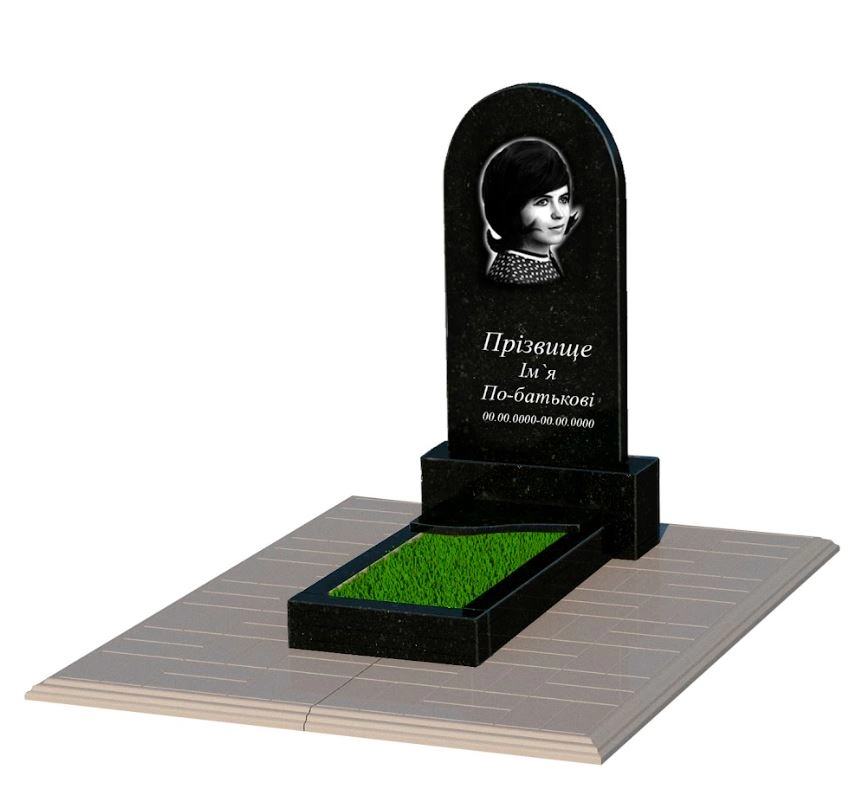 Основне Надгробний пам'ятник із граніту стела 80x40 см одинарний із чорного граніту Коростишів з хвилею різьблений к4-kor-pf-80-40-05-006-l-pbd1